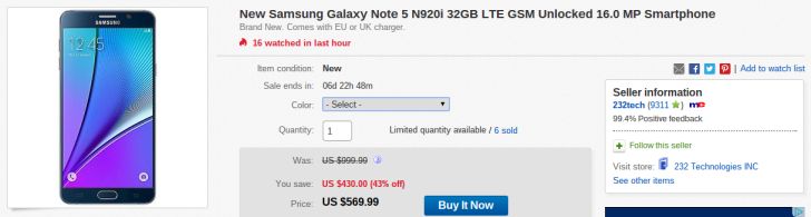 Fotografía - [Offre Alerte] Attrapez le Samsung Galaxy Note 5 (de n920i) Débloqué sur eBay pour 570 $